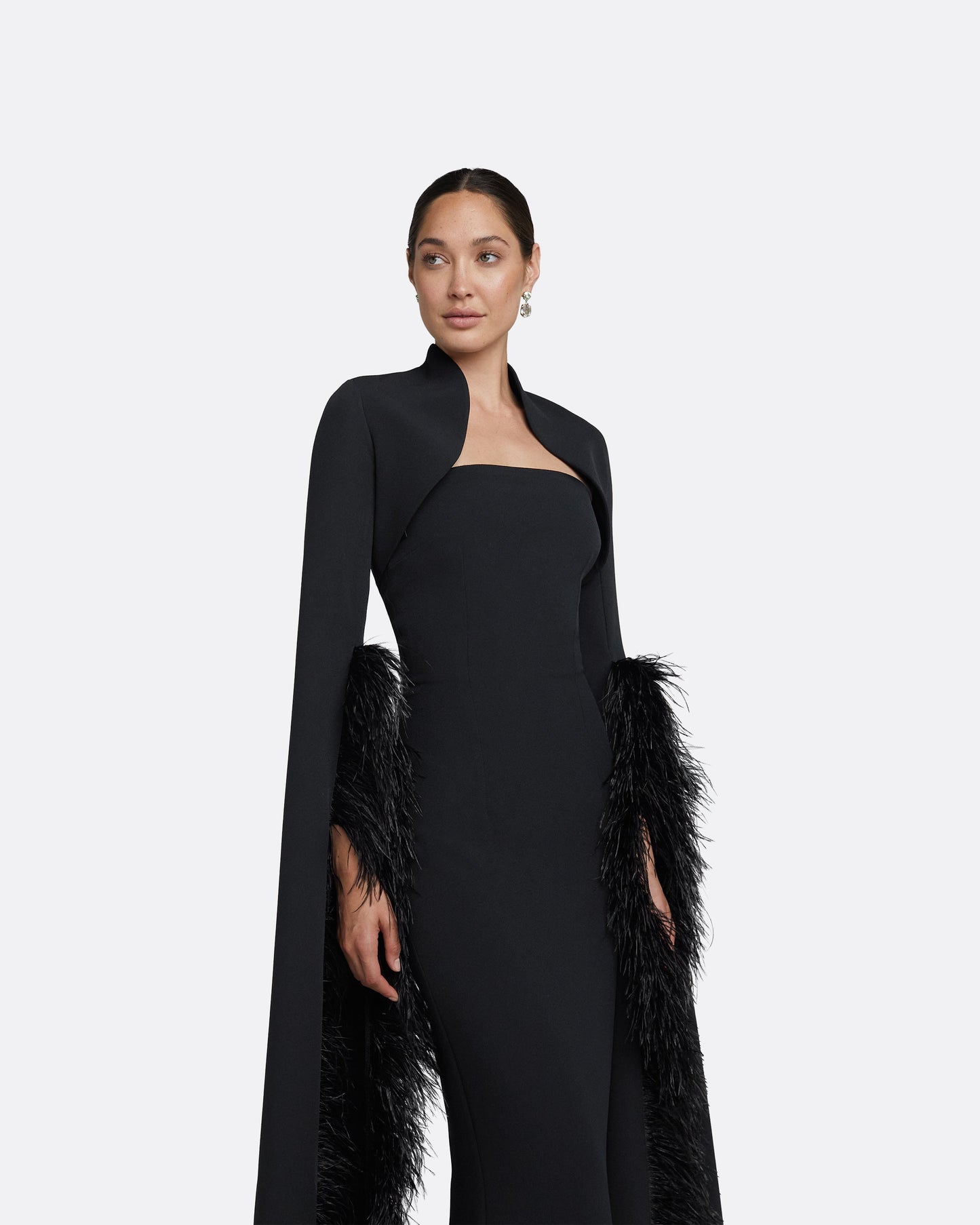 Amari Black Feather-Trimmed Bolero & Soshin Dress