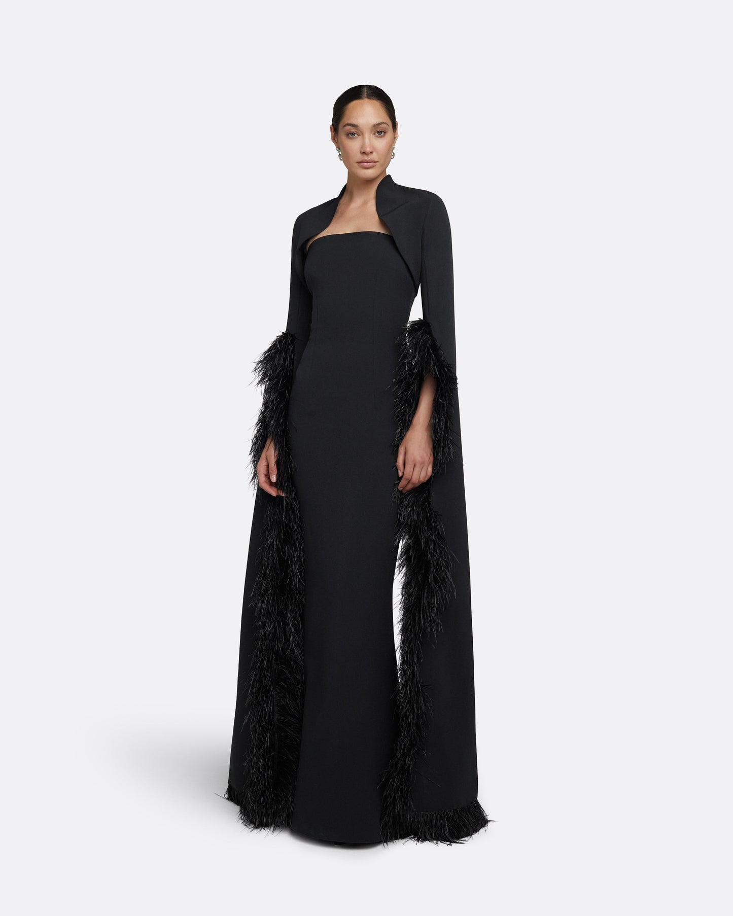 Amari Black Feather-Trimmed Bolero & Soshin Dress