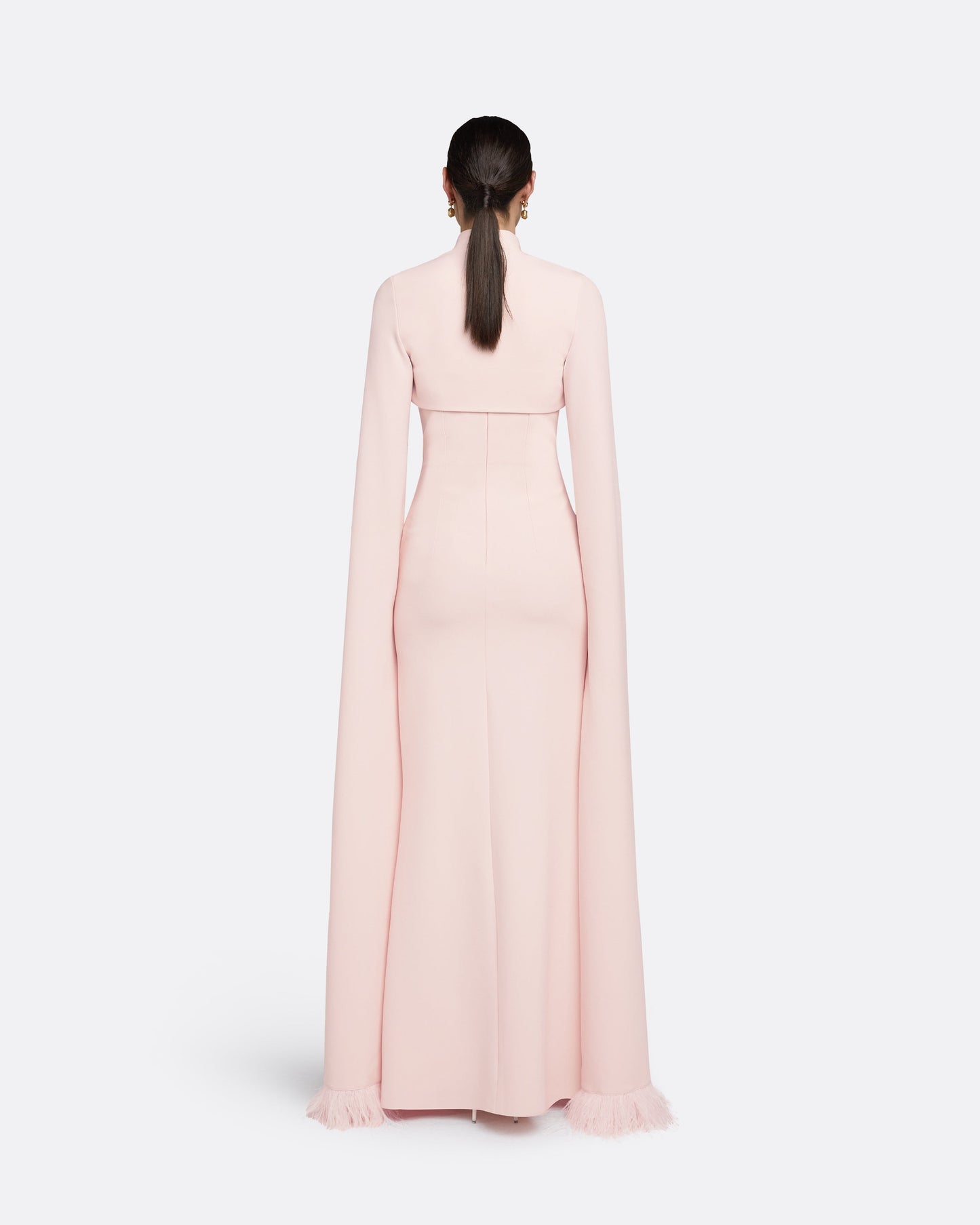 Amari Pale Pink Feather-Trimmed Bolero With Soshin Dress