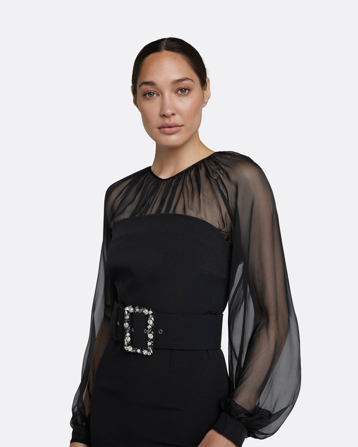 Aternia Black Jumpsuit With Embroidered Buckle Belt