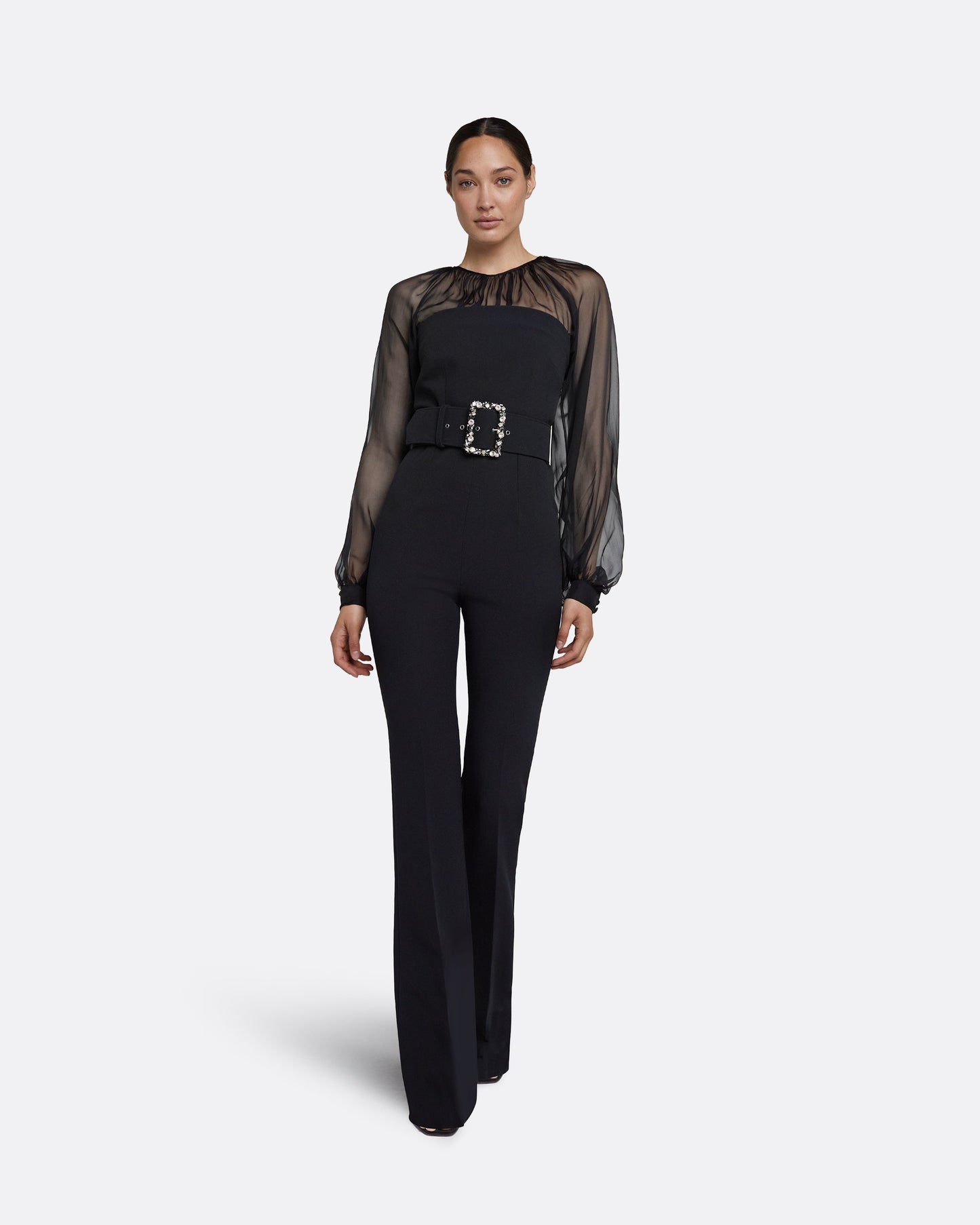 Aternia Black Jumpsuit With Embroidered Buckle Belt