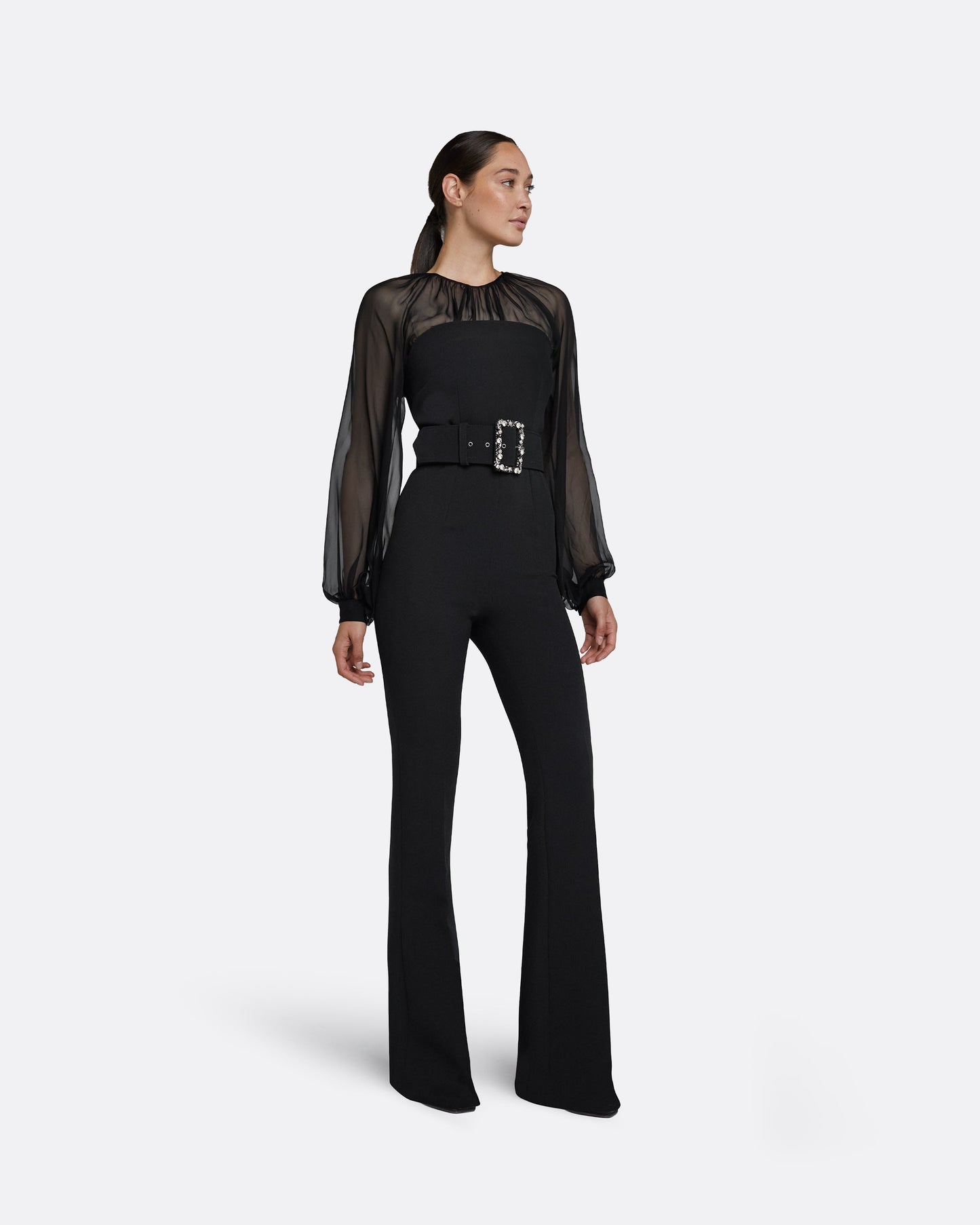 Aternia Black Jumpsuit With Embroidered Buckle Belt