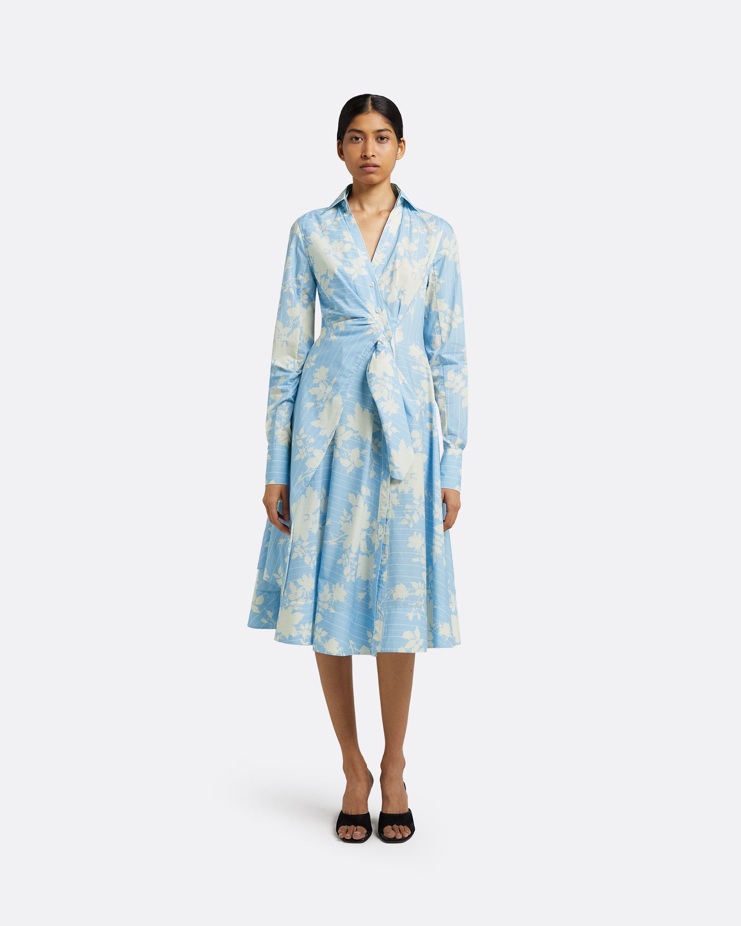 Asteria Pale Blue & White Midi Dress