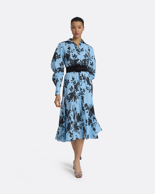 Evie Pale Blue & Black Midi Dress