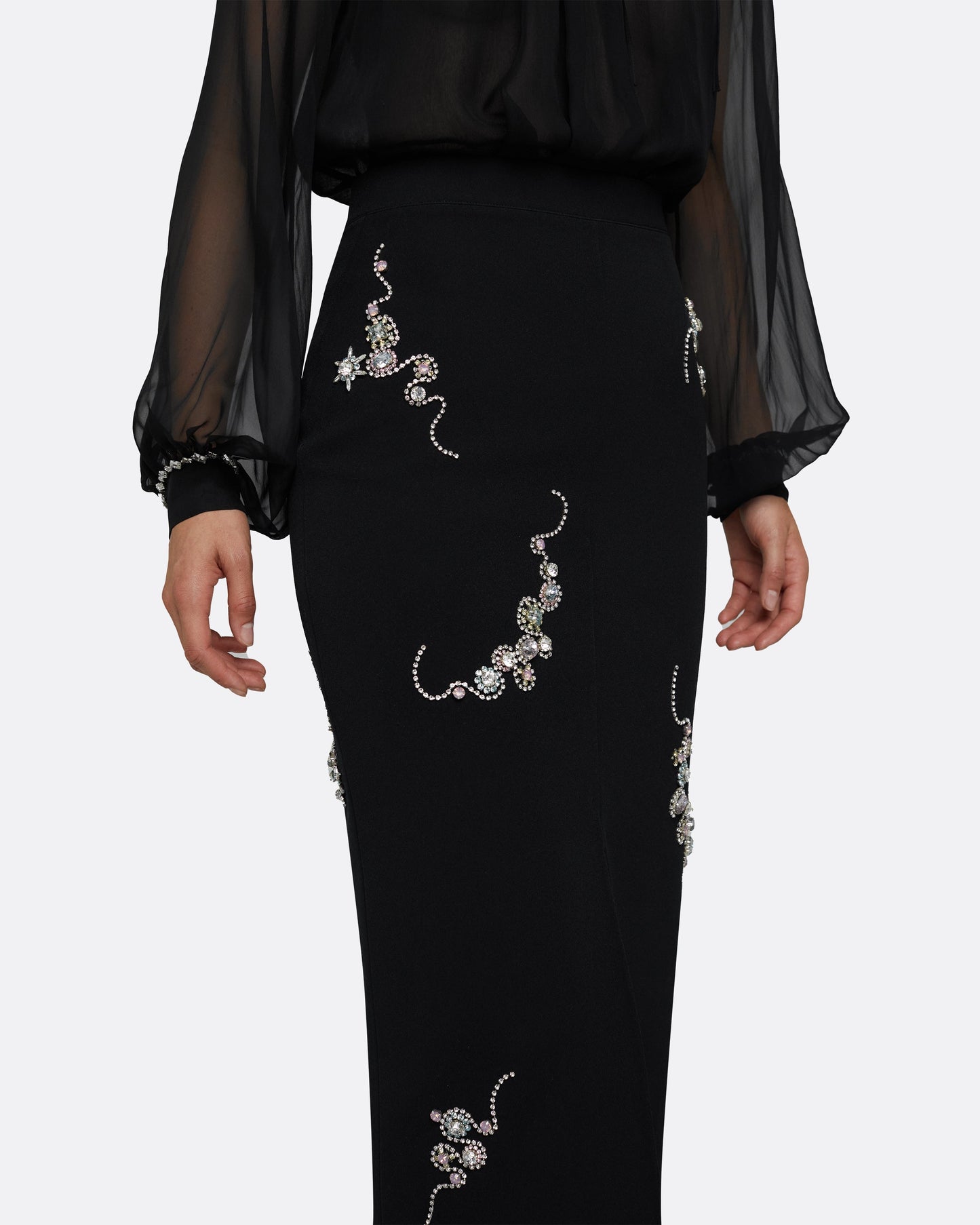 Grainee Black & Broken Jewellery Embroidery Skirt