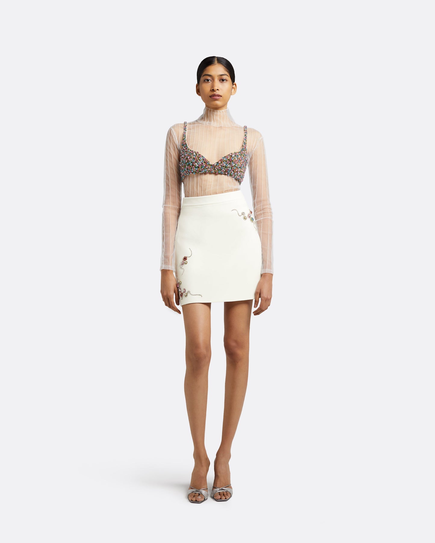 Trace Ivory Pintucked Tulle Top