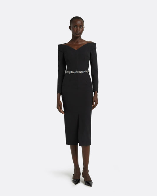 Asuman Black Midi Dress With Embroidered Belt