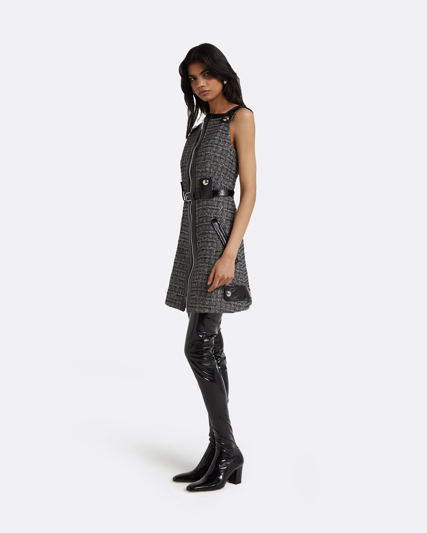 Ele Metallic Greyscale Short Dress