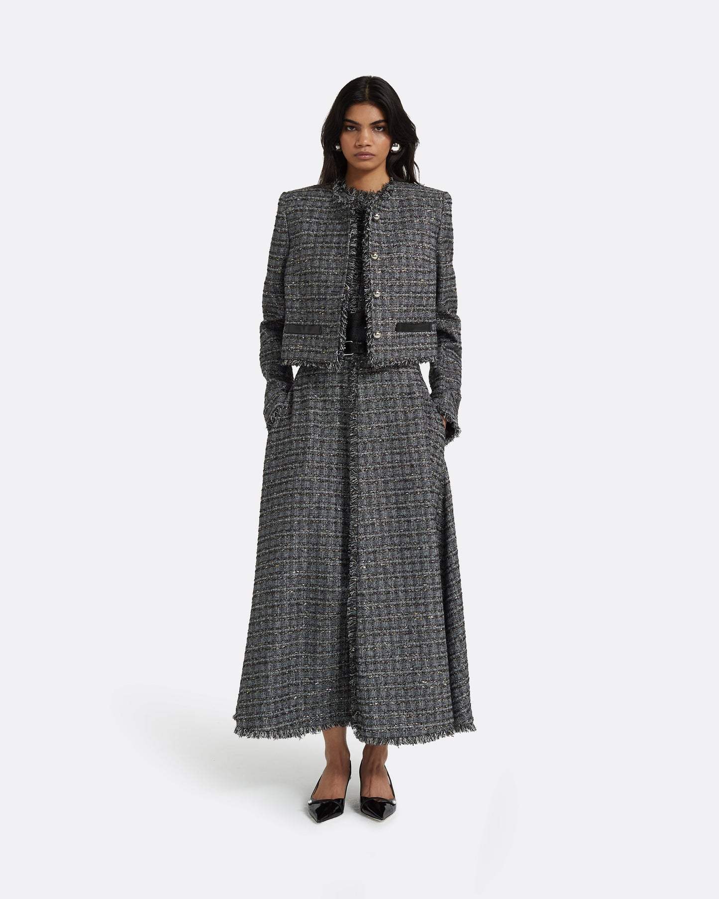 Maeva Metalllic Greyscale Midi Dress