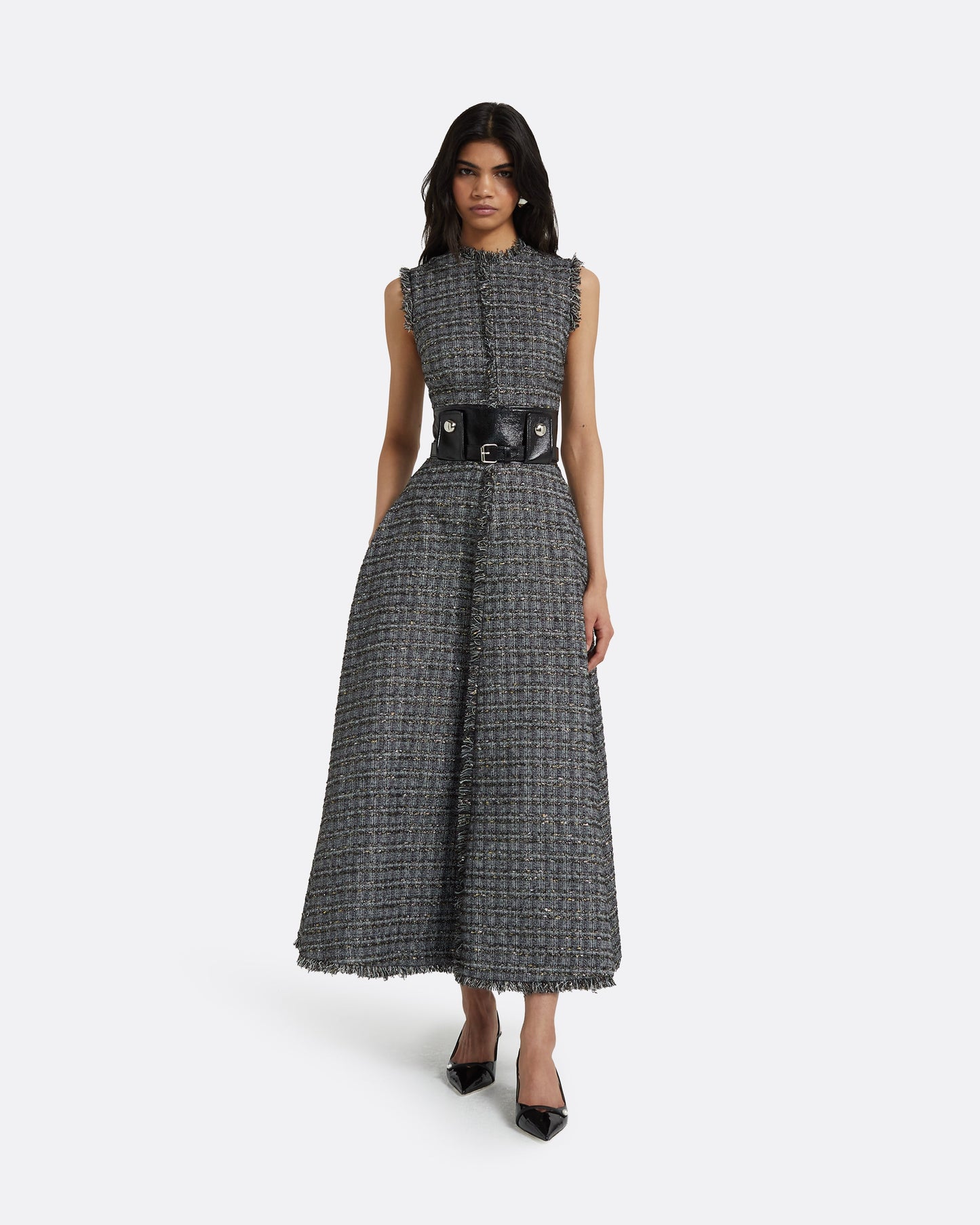 Maeva Metalllic Greyscale Midi Dress