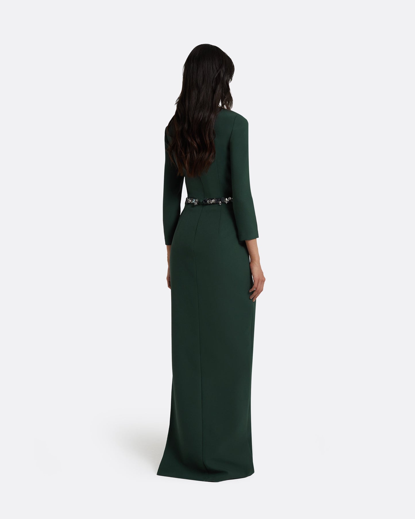 Mahir Darkest Spruce Long Dress With Embroidered Belt