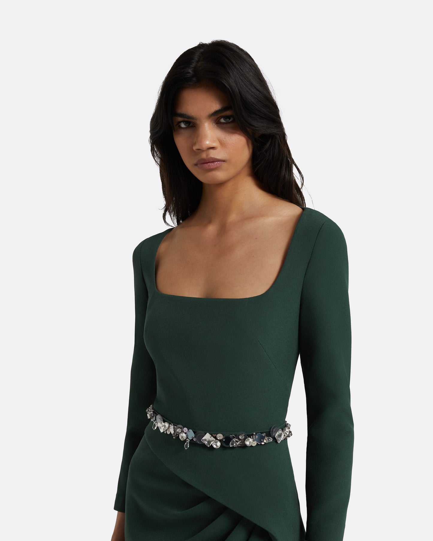 Mahir Darkest Spruce Long Dress With Embroidered Belt