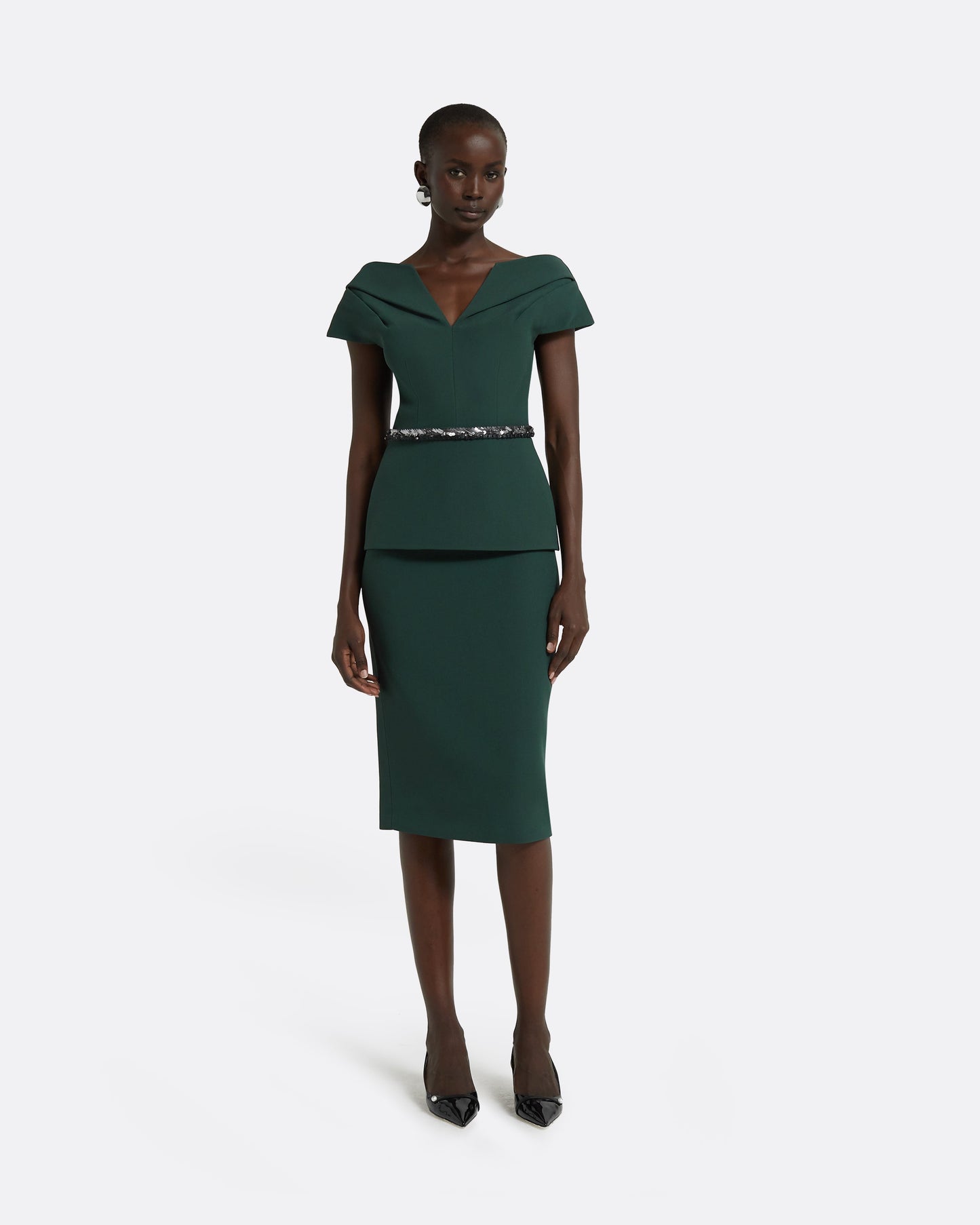 Aliye Darkest Spruce Top With Embroidered Belt