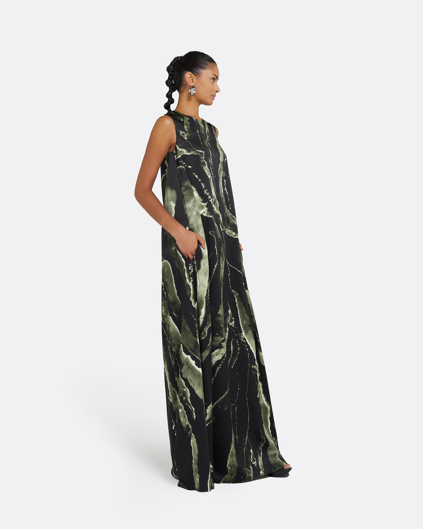 Carrara Black Marble Print Long Dress