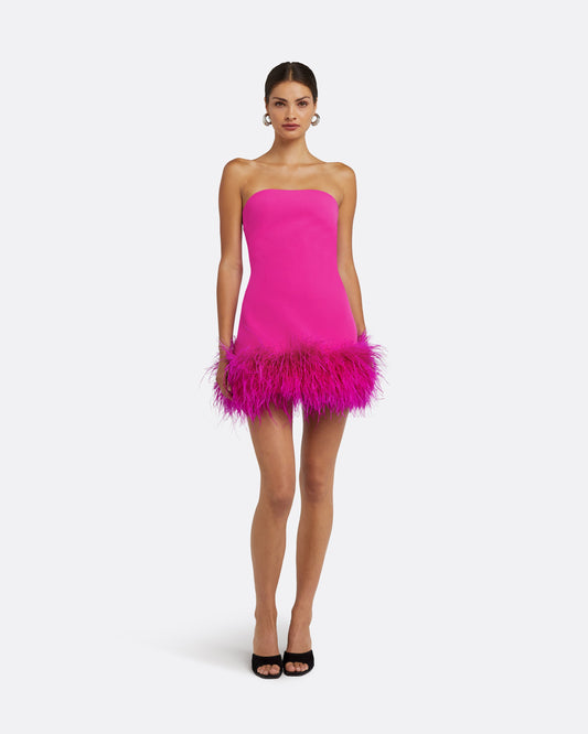 Rowan Wild Strawberry Feather-Trimmed Short Dress