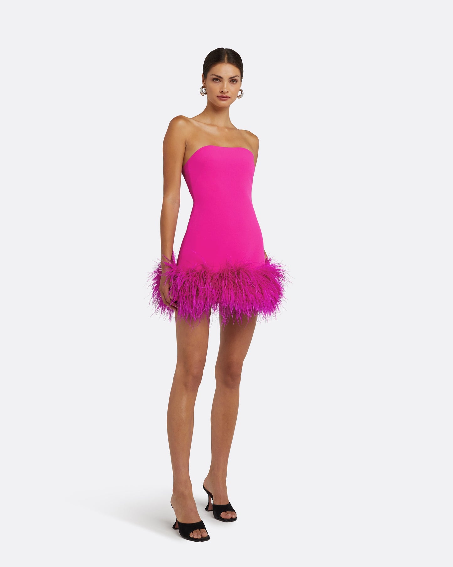 Rowan Wild Strawberry Feather-Trimmed Short Dress