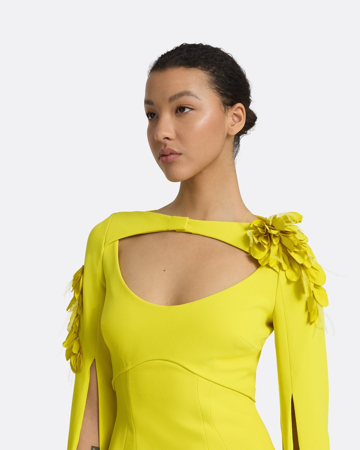 Mila Chartreuse Embroidered Short Dress
