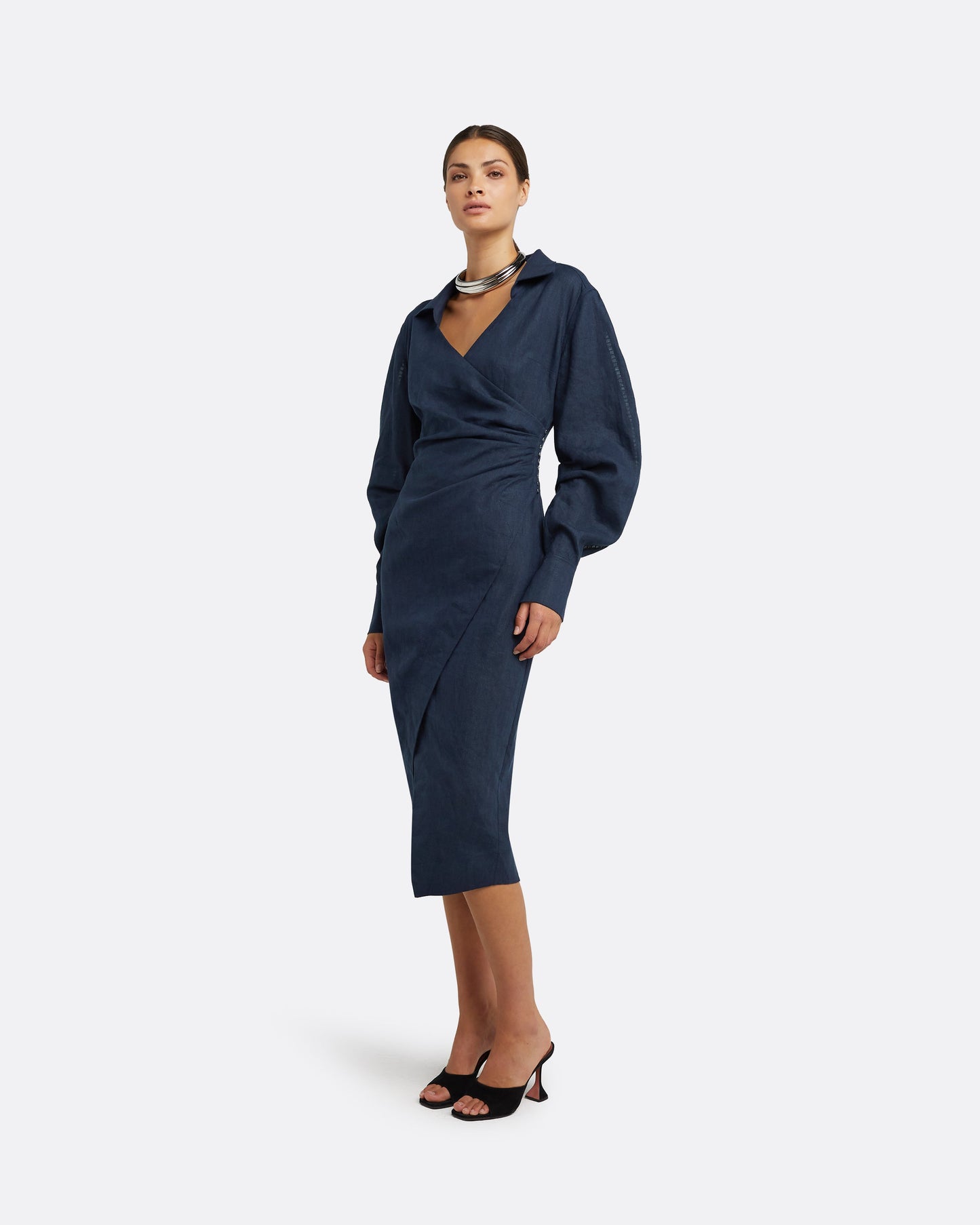 Oriana Navy Midi Dress