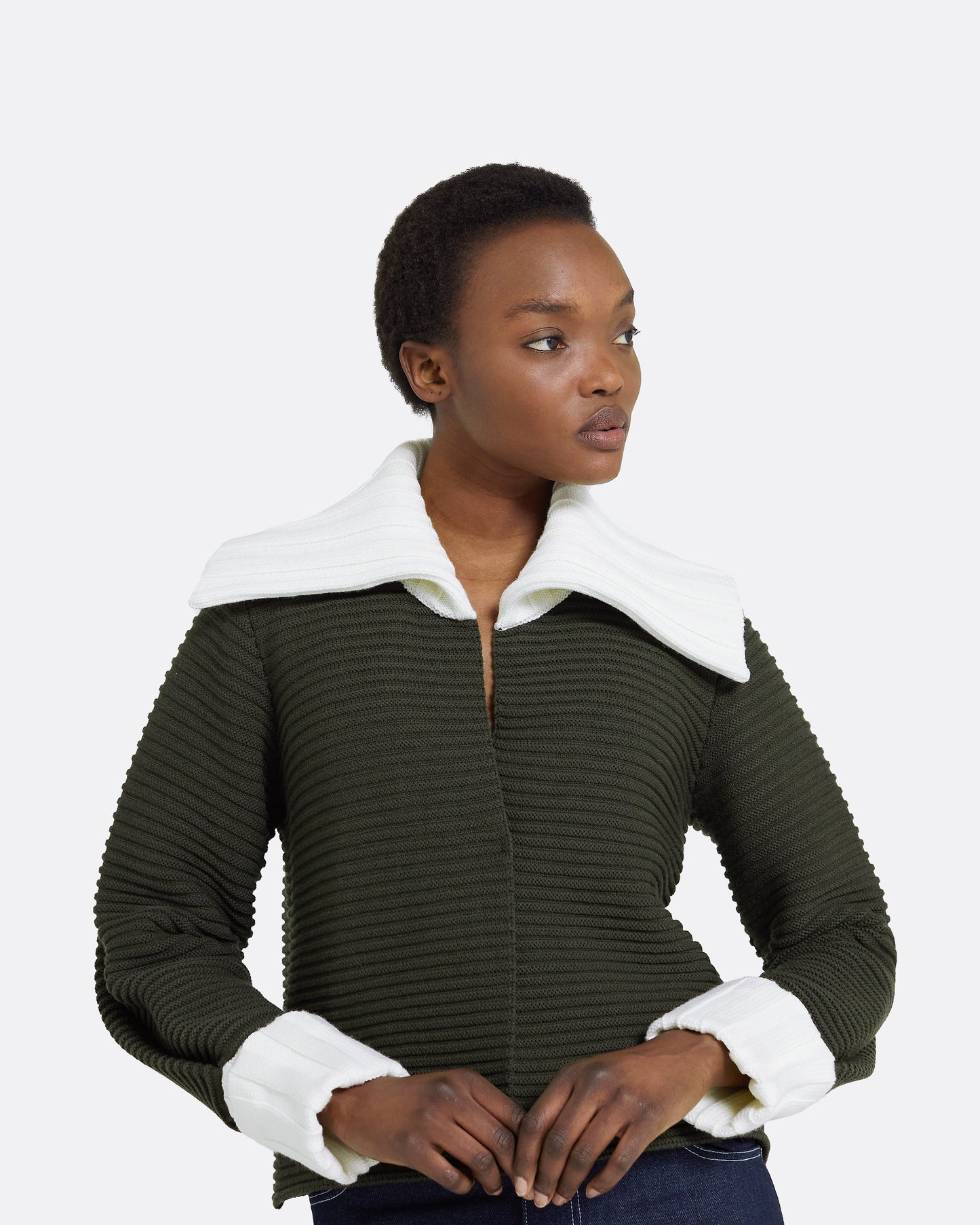 Mirielle Slate Green & Ivory Knit Cardigan