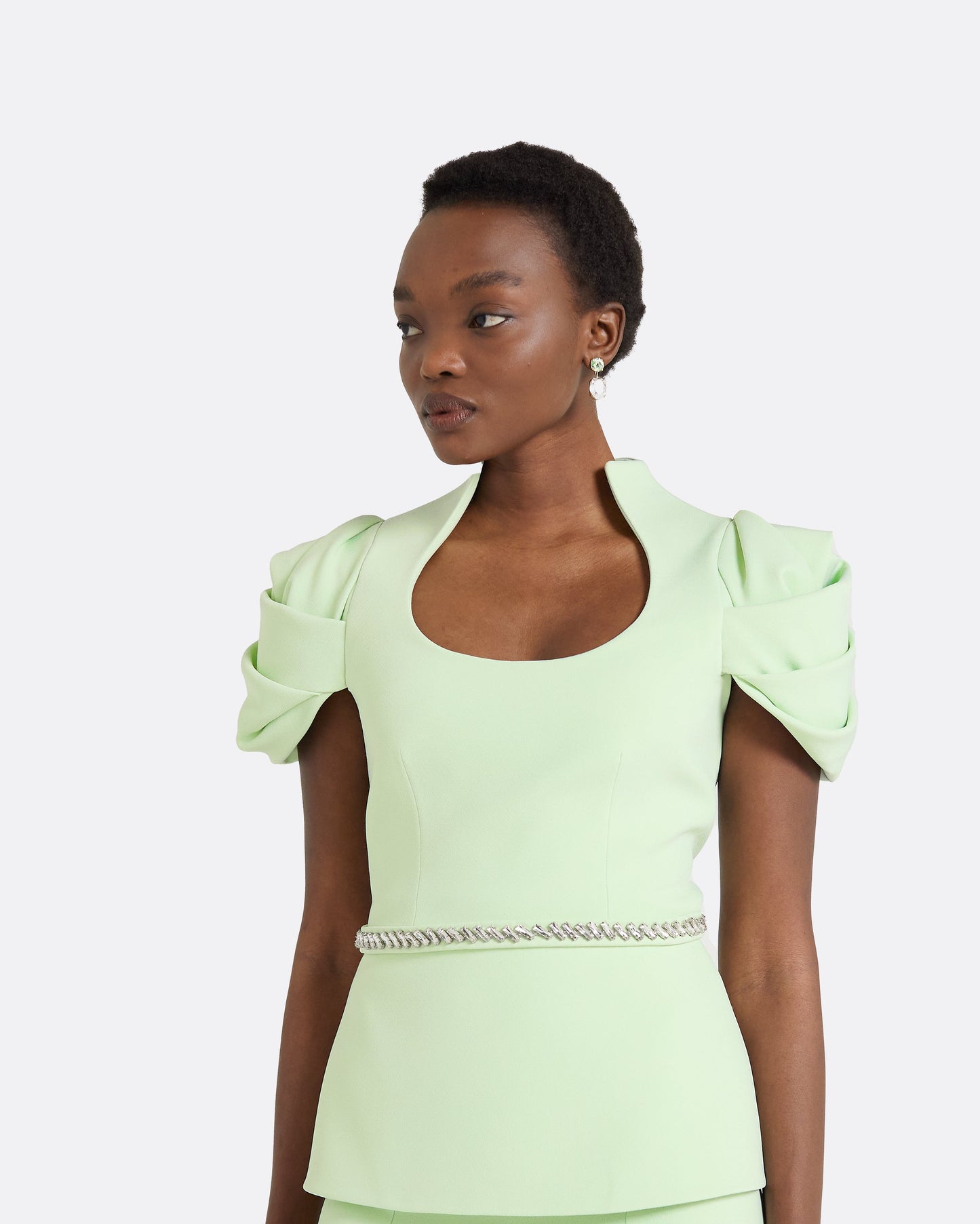 Ffion Aloe Top With Embroidered Belt