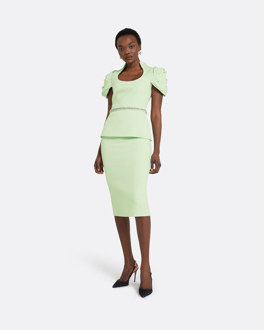 Ffion Aloe Top With Embroidered Belt