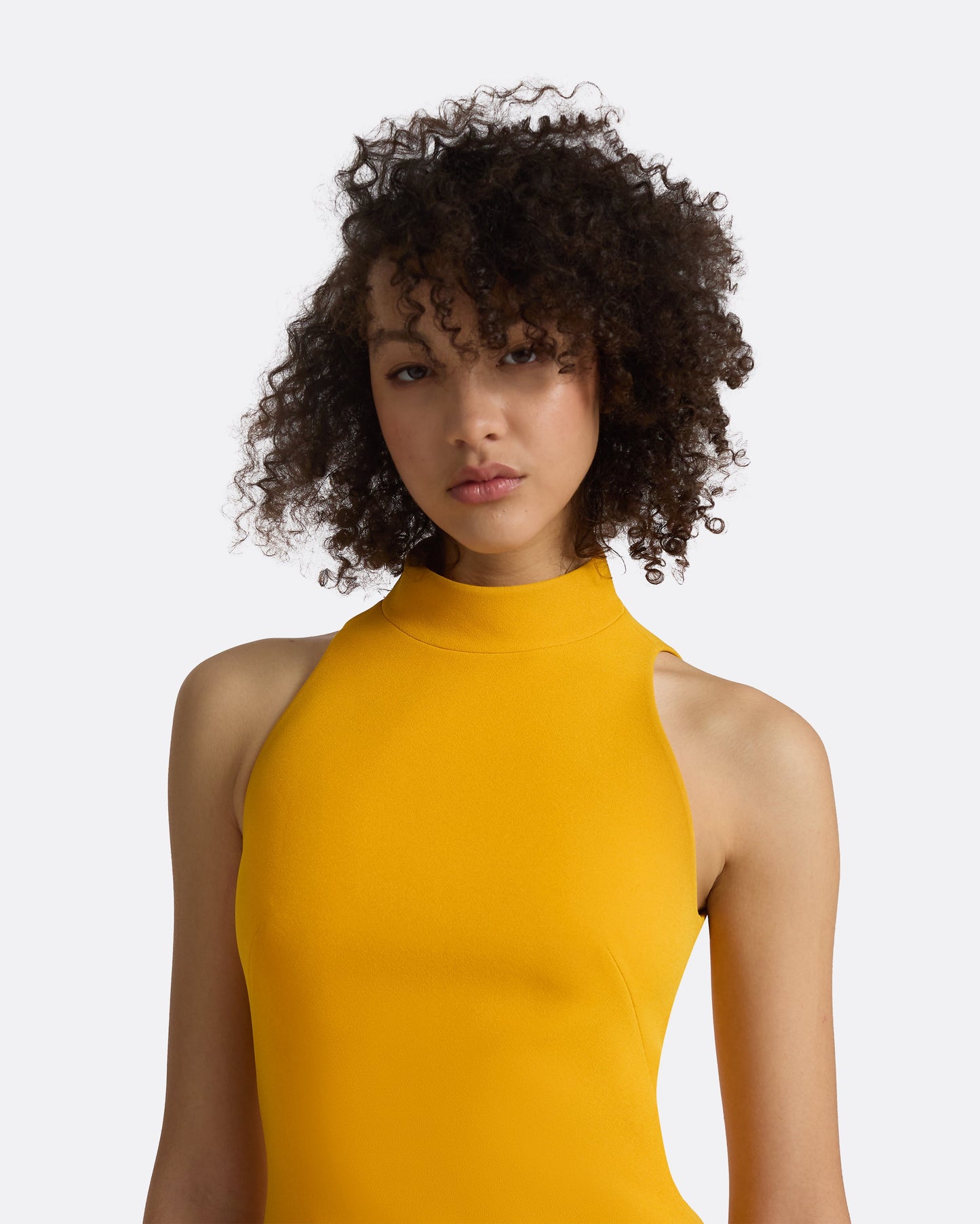 Ratana Ochre Feather-Trimmed Short Dress