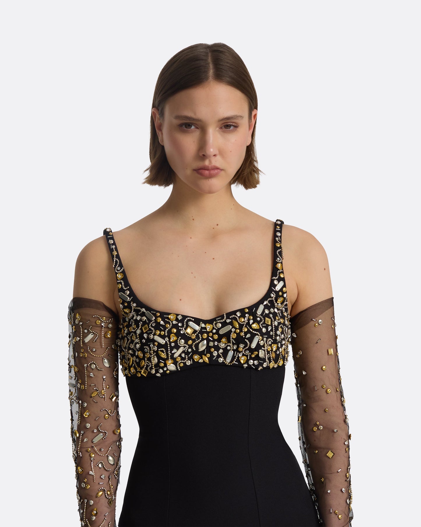 Beatriz Black & Celestial Scatter Embroidery Long Dress