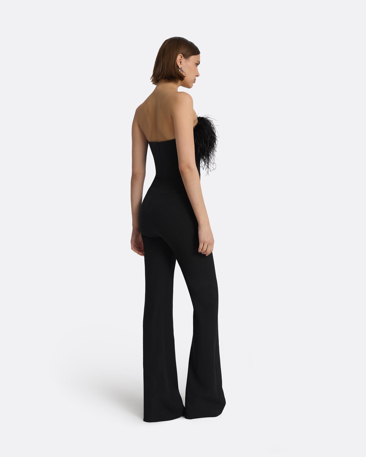 Myrine Black Feather-trimmed Jumpsuit
