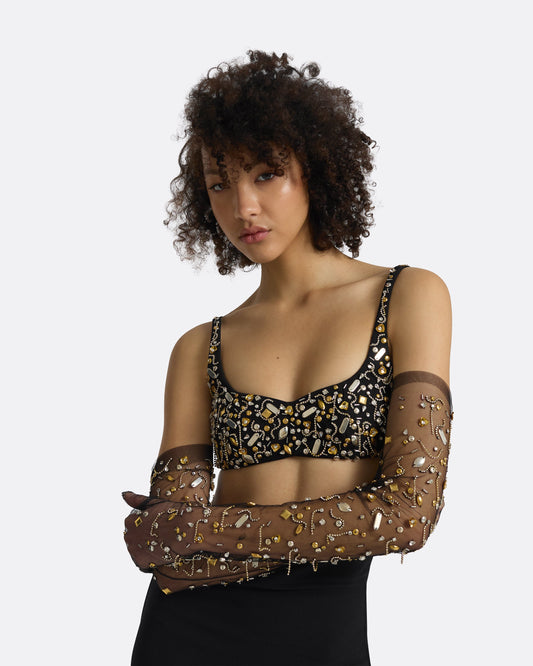 Astin Black Celestial Scatter Embroidered Gloves