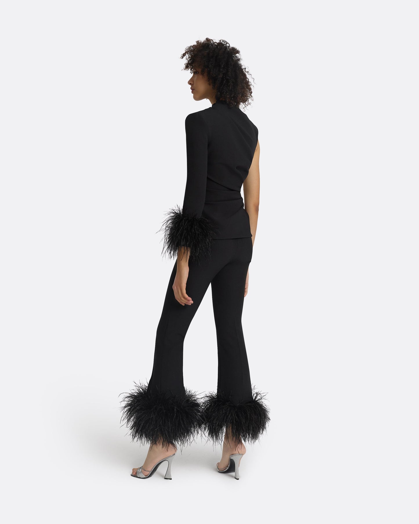 Mari Black Feather-Trimmed Trousers