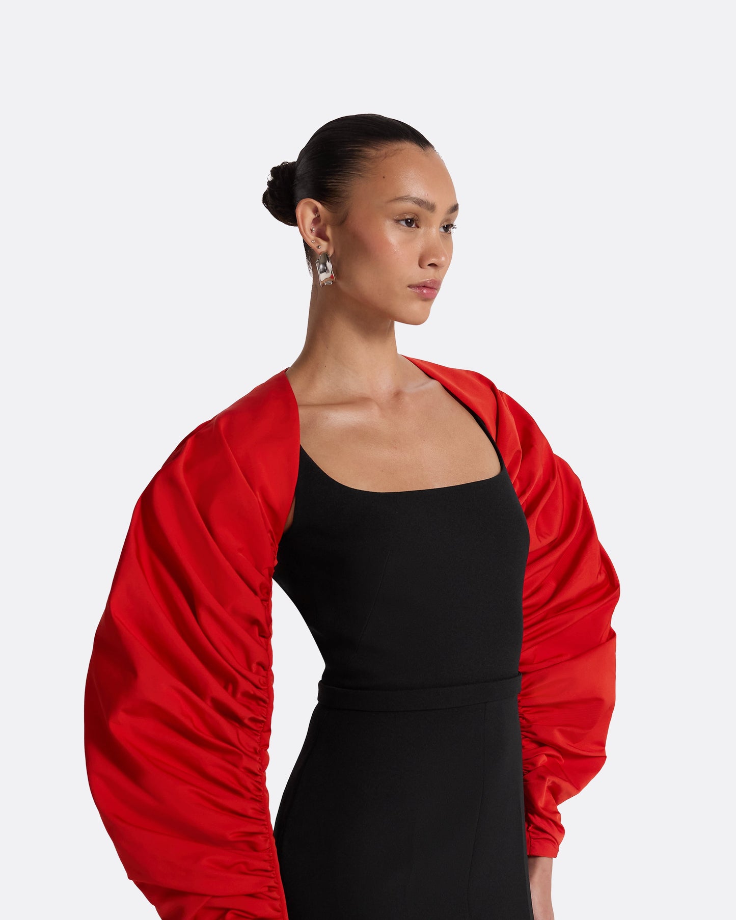 Honi Scarlet Red Harness & Bele Black Jumpsuit