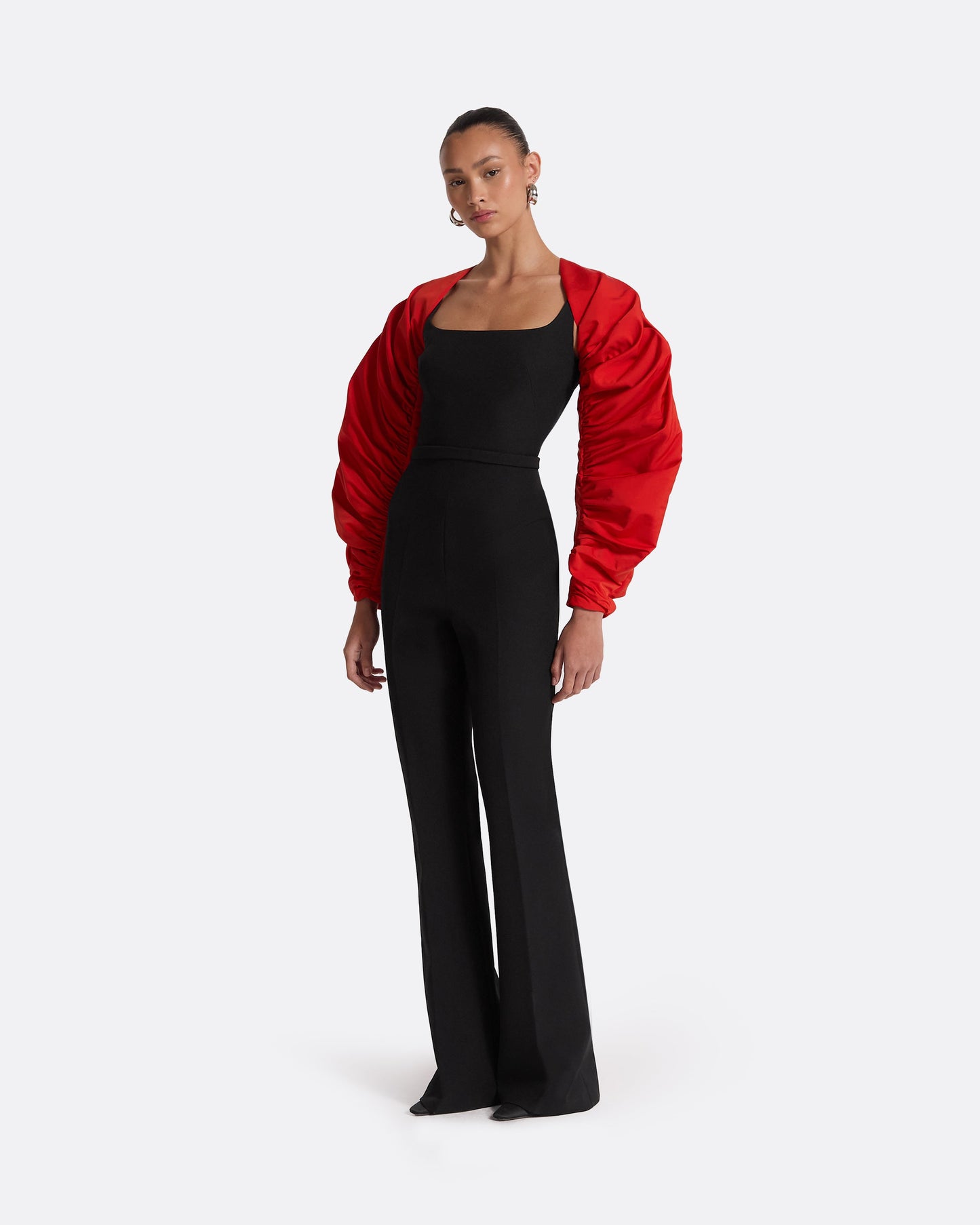 Honi Scarlet Red Harness & Bele Black Jumpsuit