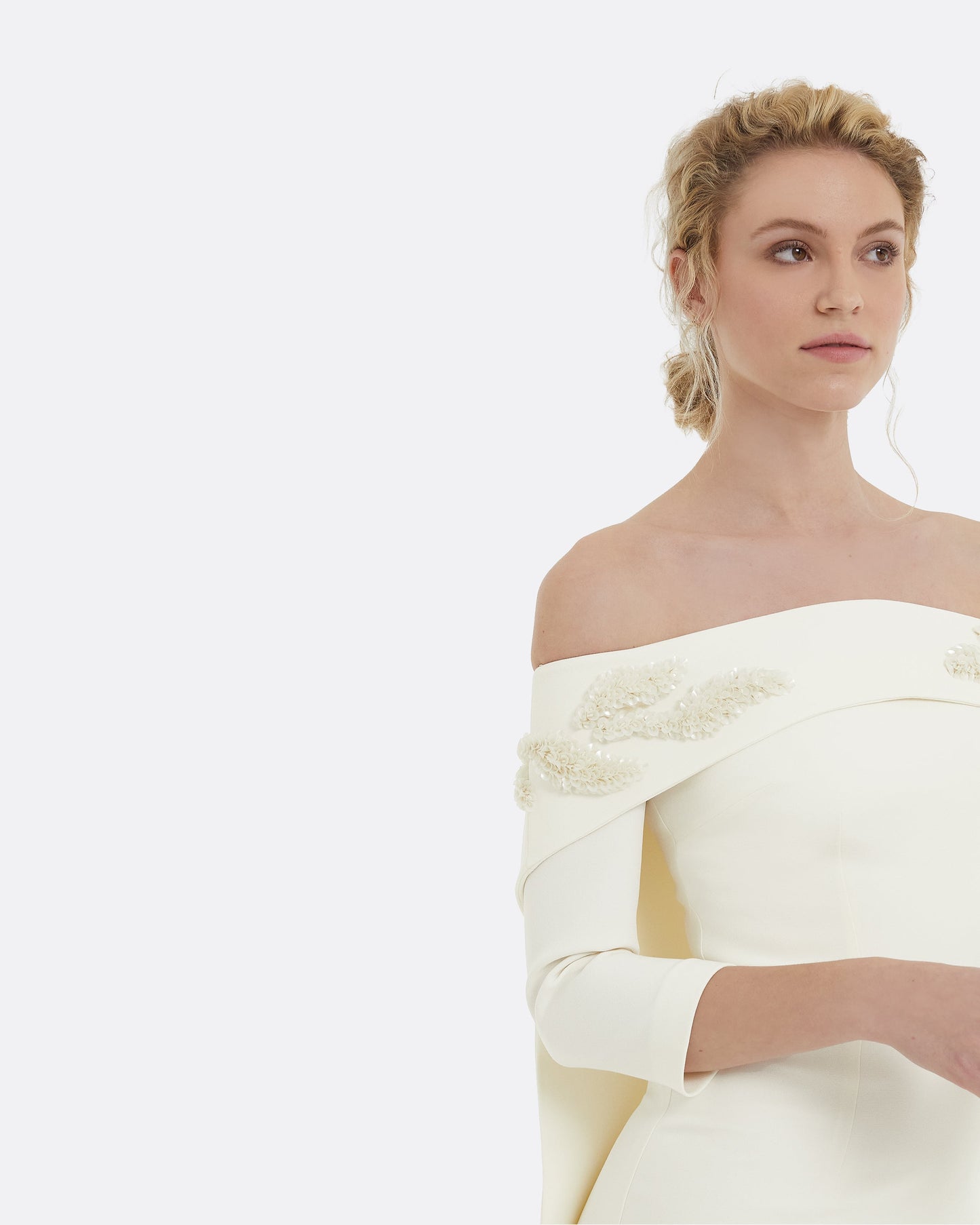 Soshin Ivory Dress With Bellara Curled Leaf Embroidered Harness