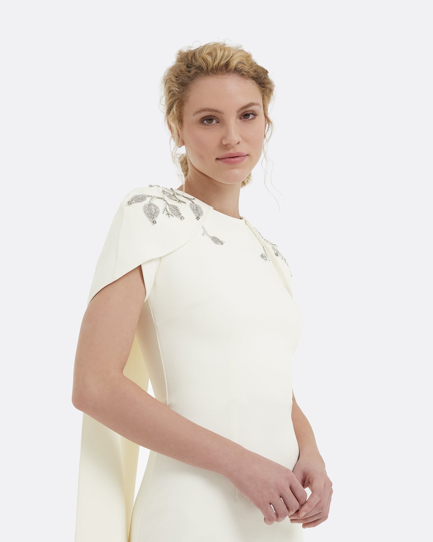Ginkgo Flower Bud Embroidered Ivory Dress