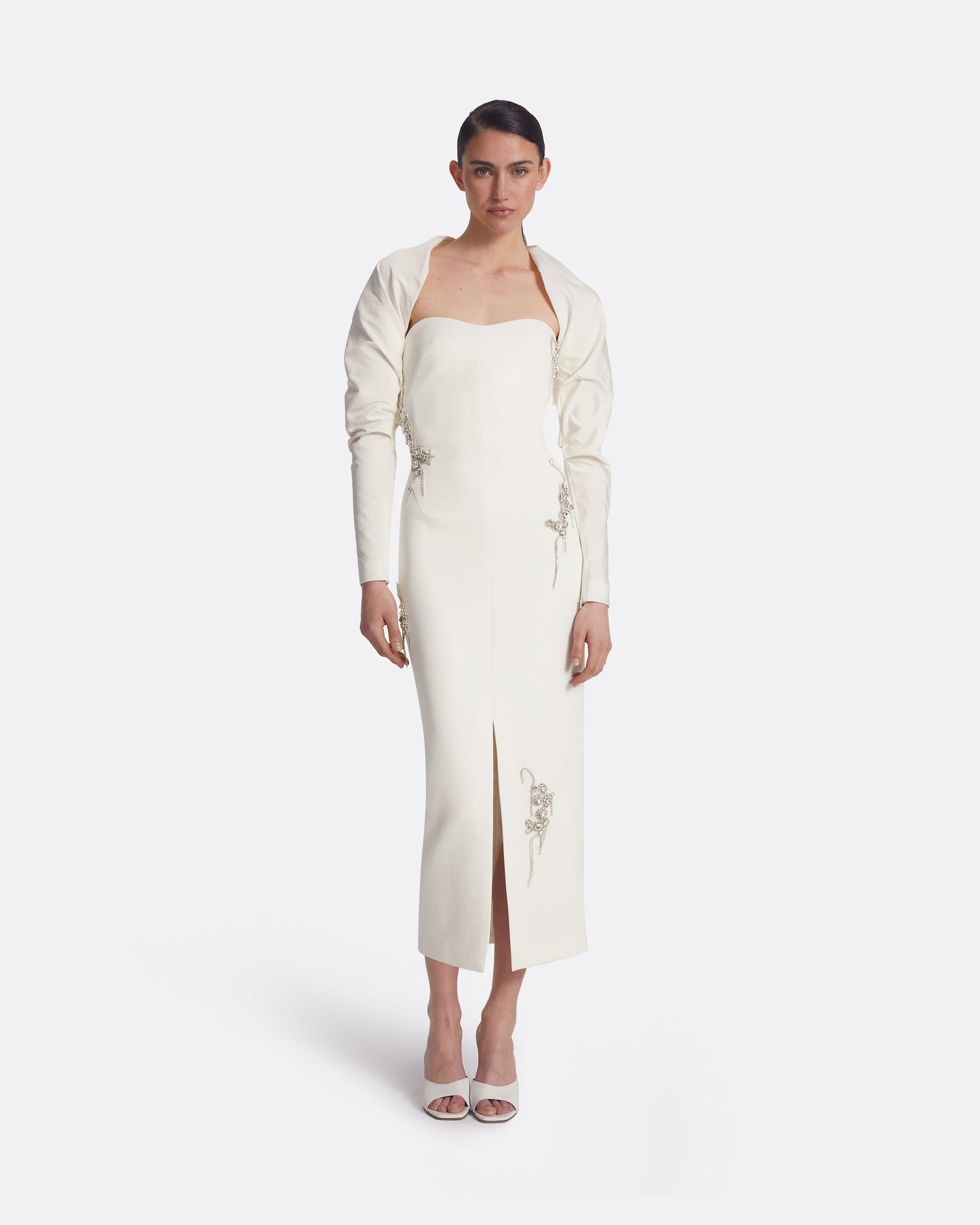 Romane Ivory Embroidered Midi Dress