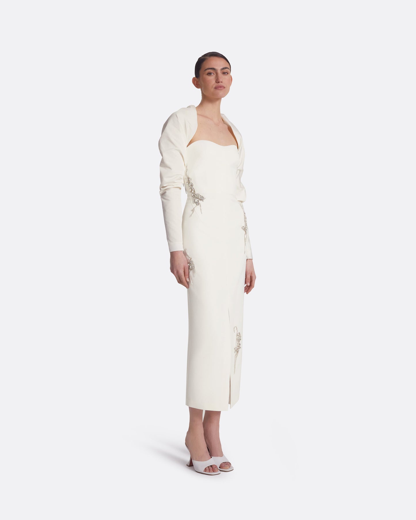 Romane Ivory Embroidered Midi Dress