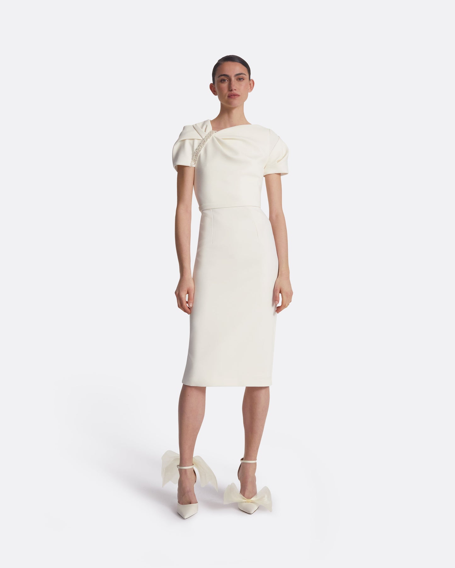 Callina Ivory Embroidered Midi Dress