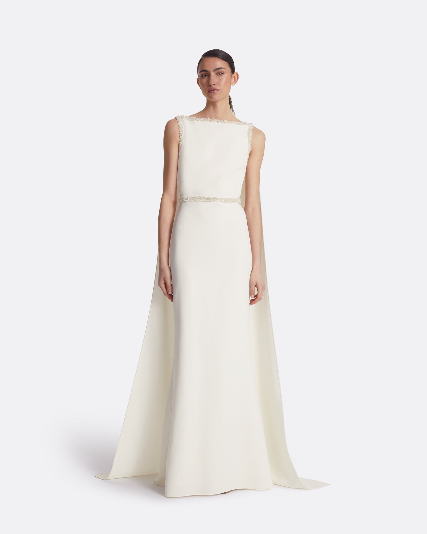 Ginevra Ivory Long Dress With Embroidered Belt