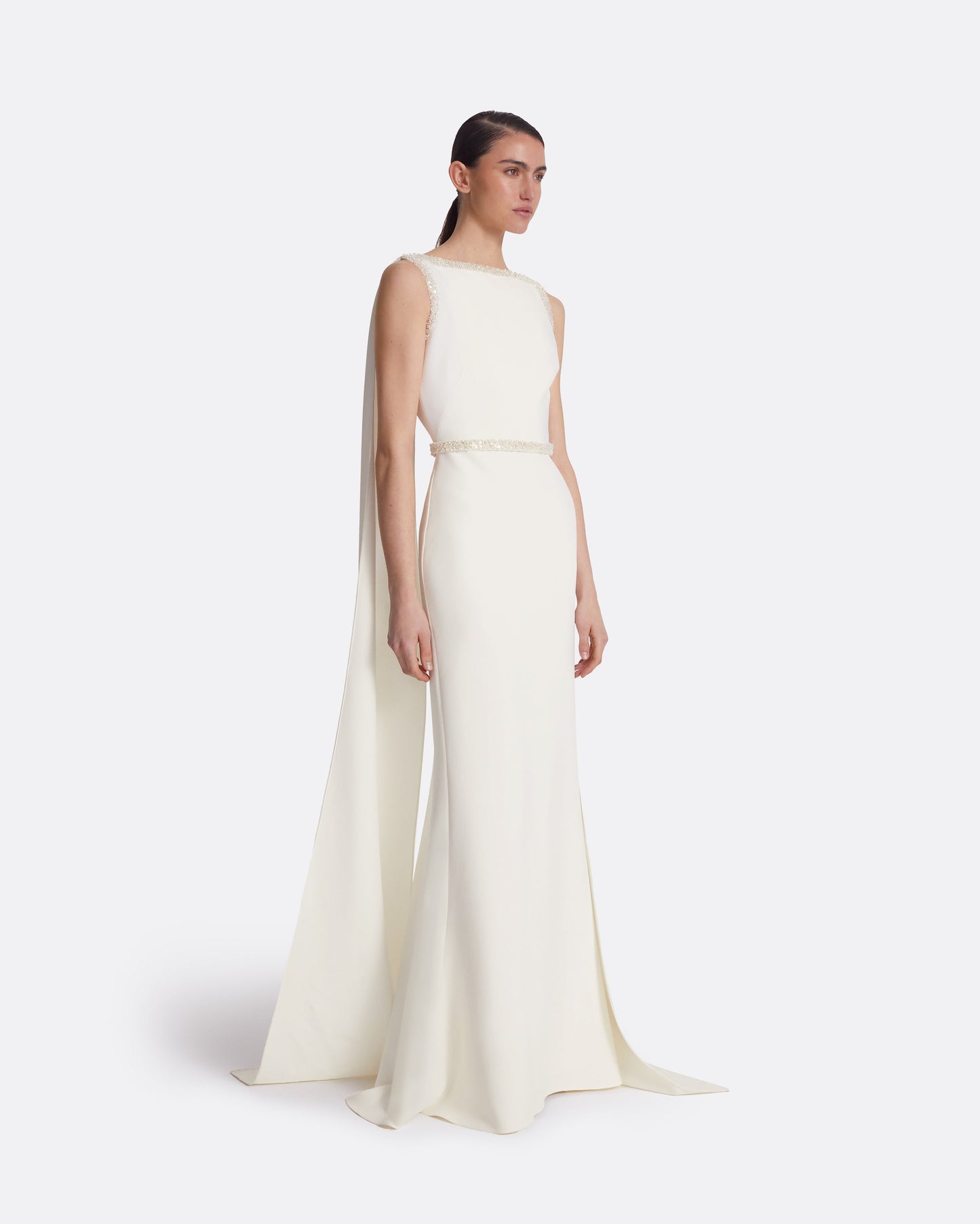Ginevra Ivory Long Dress With Embroidered Belt