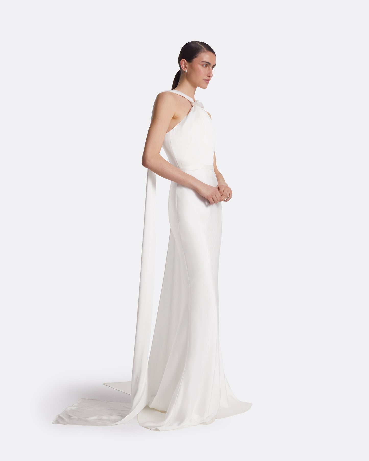 Lilien Ivory Satin Long Dress