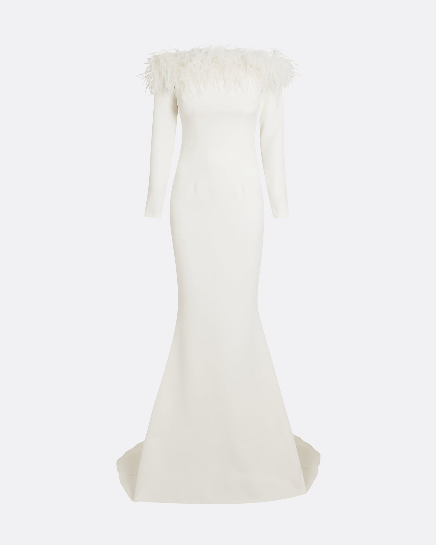 Starlana Ivory Feather-Trimmed Long Dress