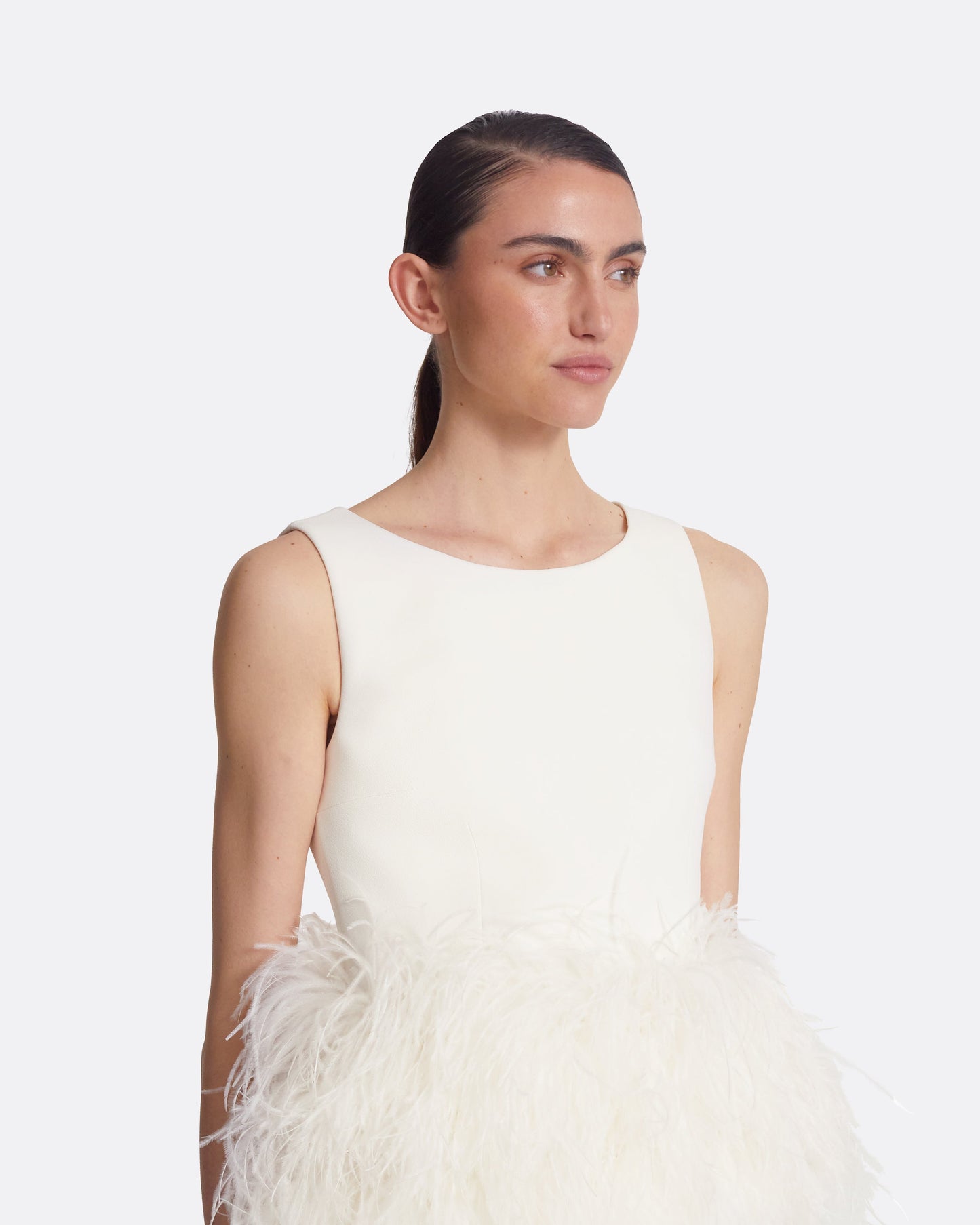 Tessa Ivory Feather-Trimmed Top