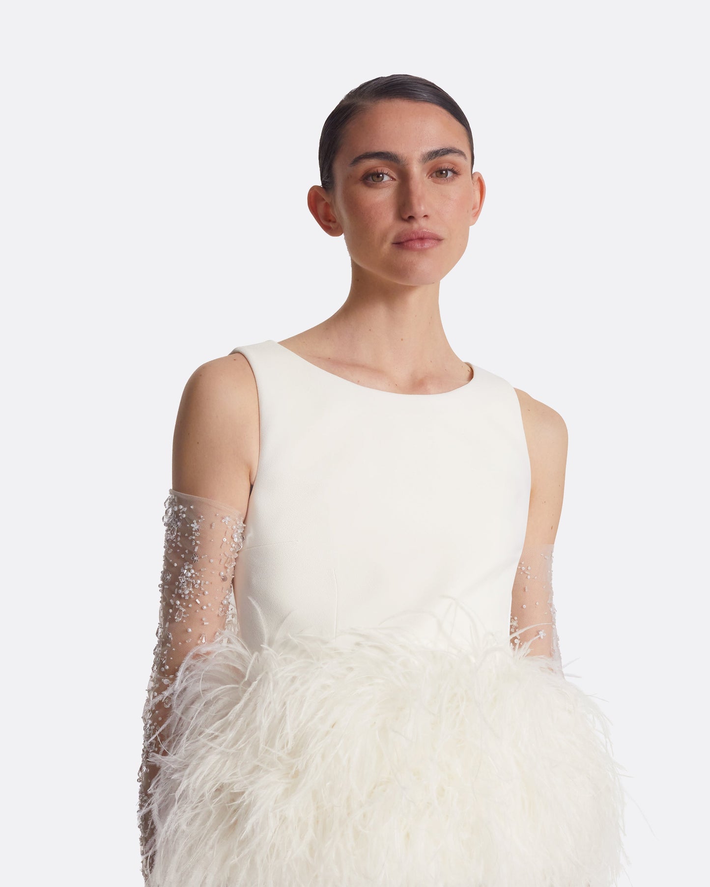 Tessa Ivory Feather-Trimmed Top