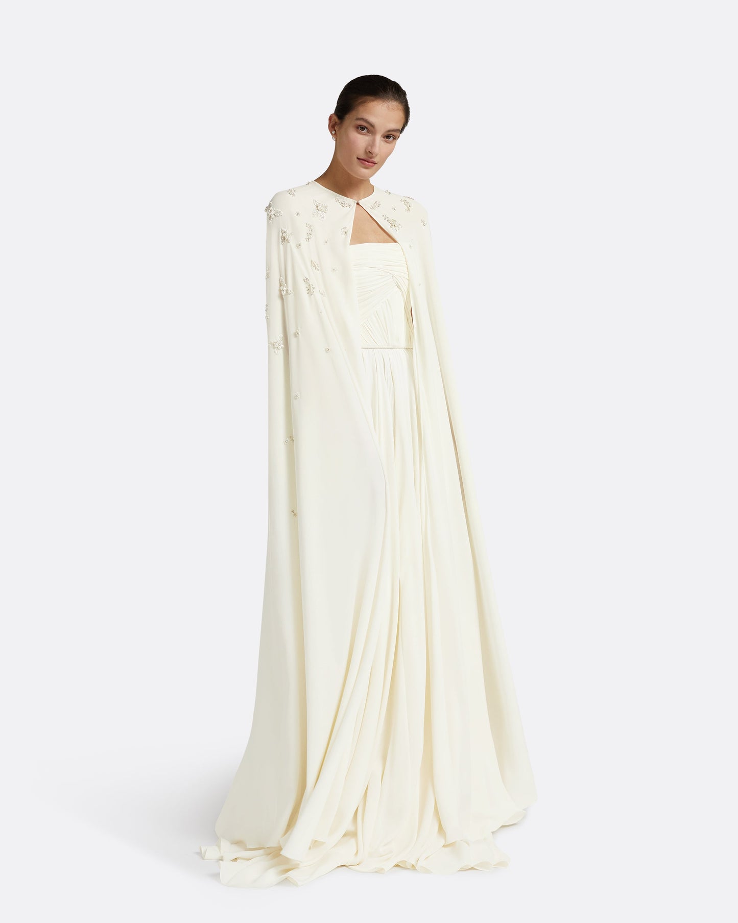 Adora Ivory Long Dress With Embroidered Belt