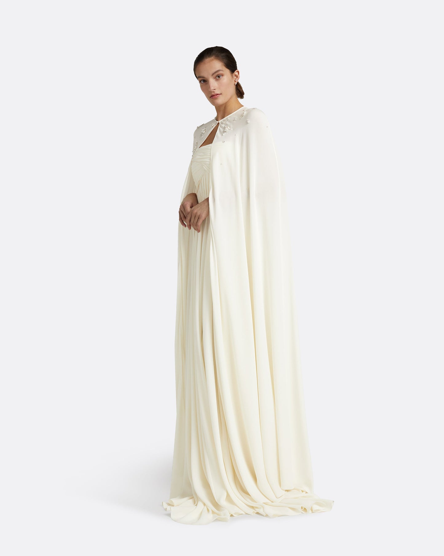 Adora Ivory Long Dress With Embroidered Belt