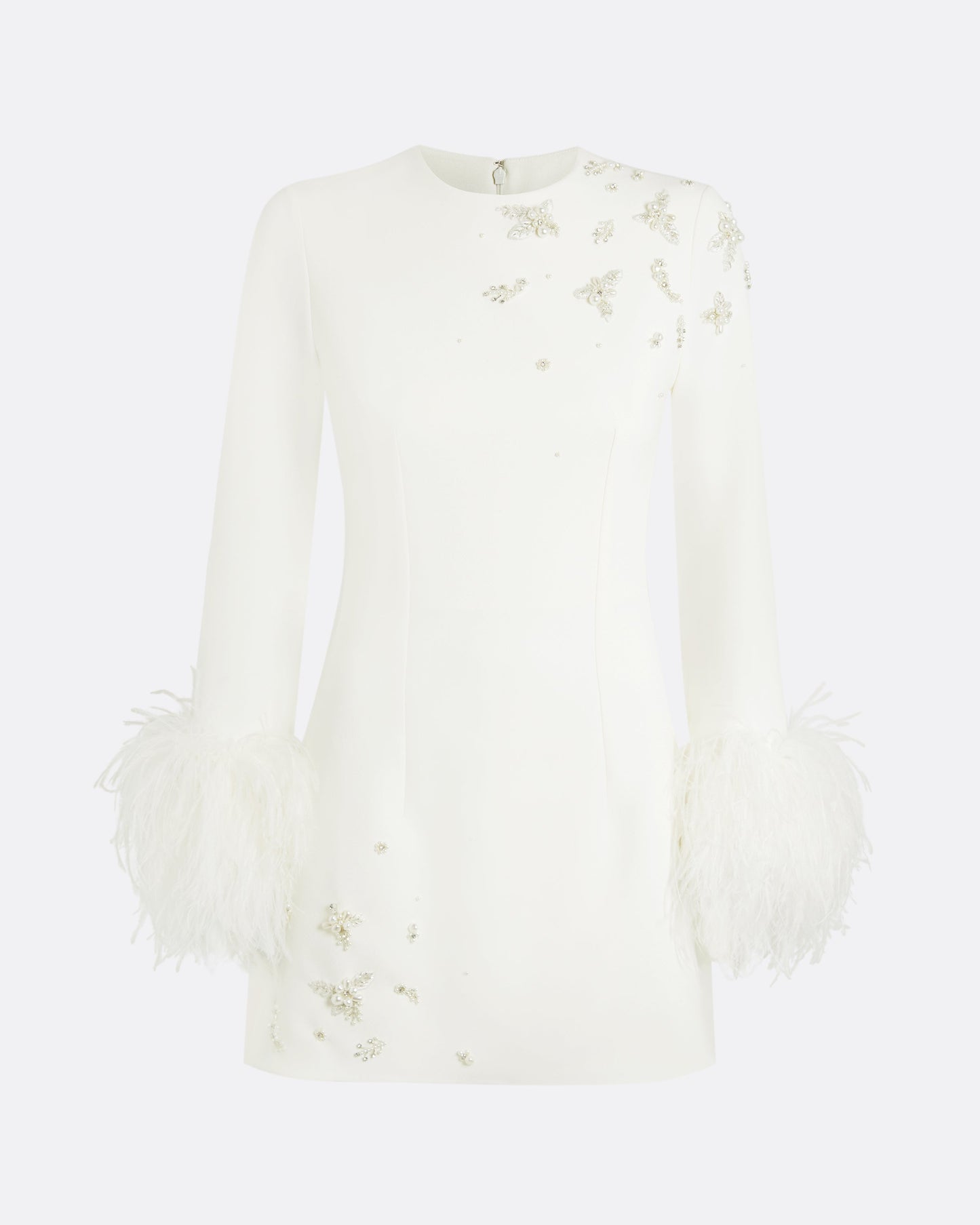 Rena Ivory Feather-trimmed Short Dress