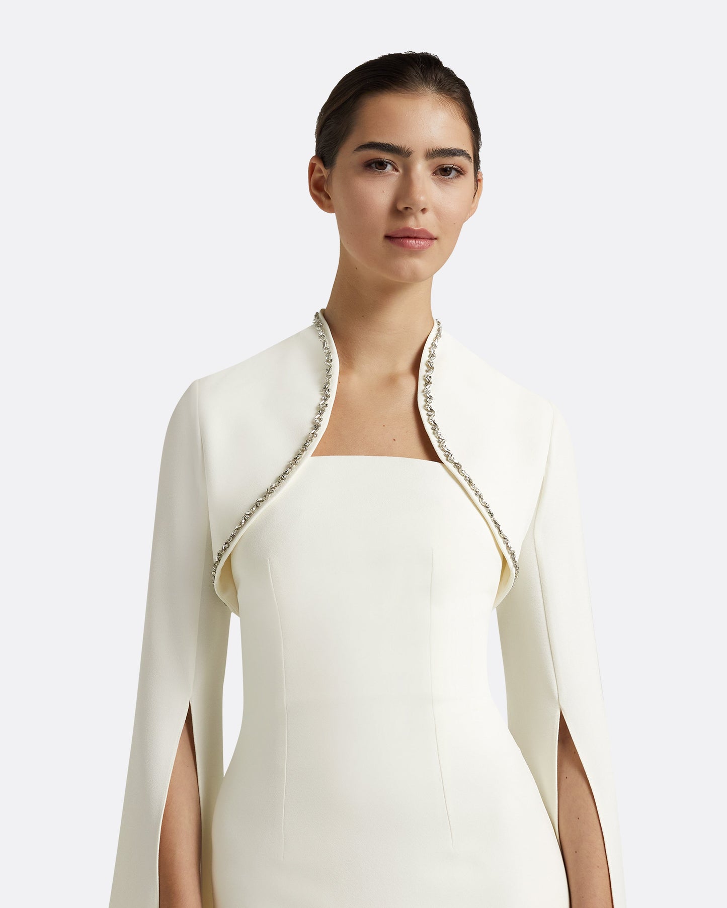 Amari Bolero And Soshin Dress With Marquis Jewel Trim Embroidery