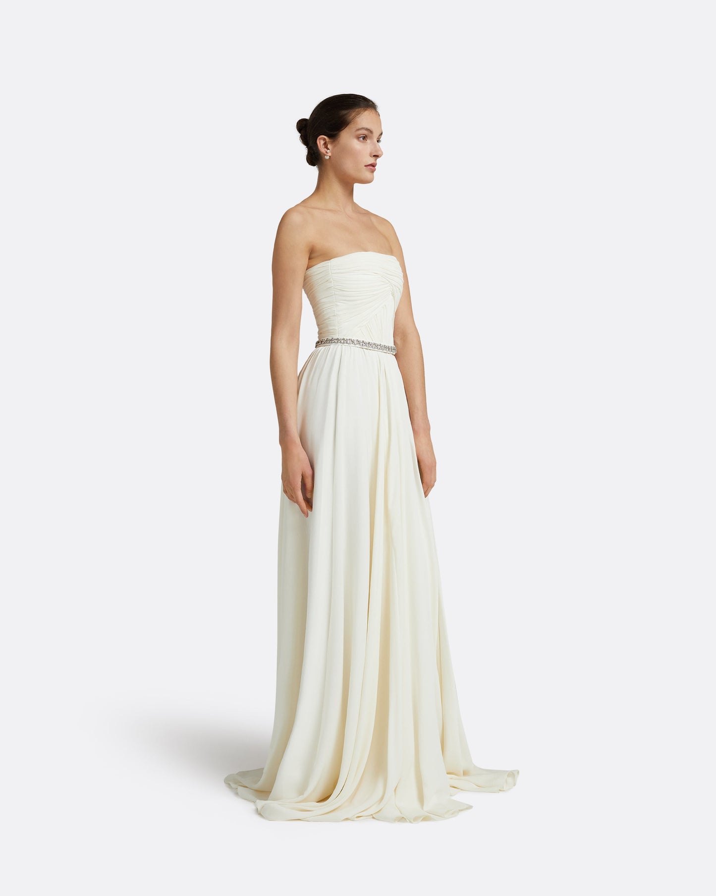 Adora Ivory Long Dress With Embroidered Belt