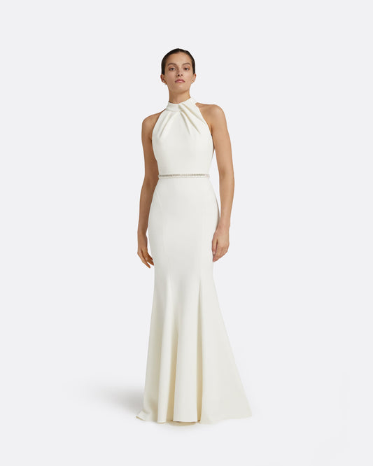 Dorrit Ivory Long Dress With Embroidered Belt