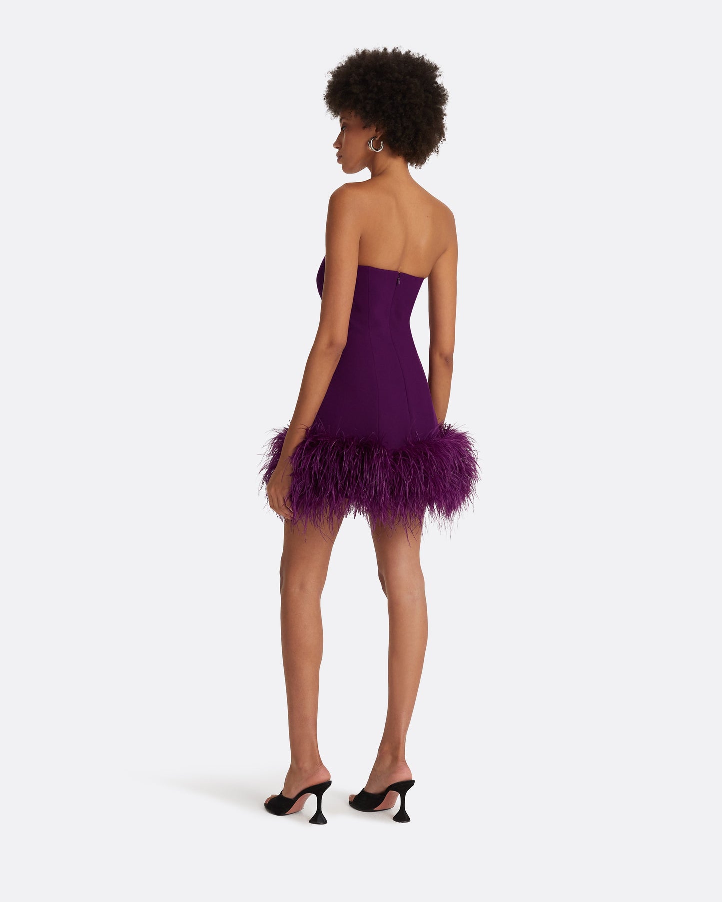 Rowan Currant Feather-Trimmed Short Dress